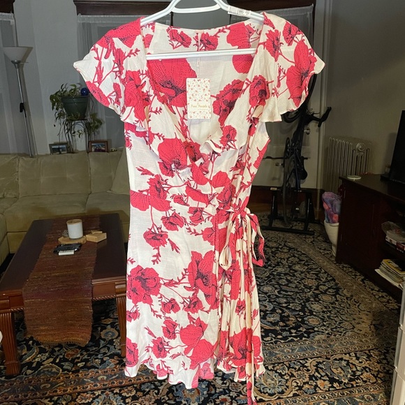 Free People Pink and White Floral Wrap Dress - Picture 2 of 7